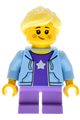 Female child from Antique Shop with bright light blue hoodie over dark purple shirt, bright light yellow ponytail, and medium lavender short legs - bdp226