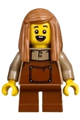 Female child wearing reddish brown overalls with short legs and medium nougat hair - bdp230