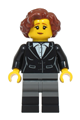 Female vampire castle visitor with reddish brown hair wearing a black suit jacket, white button-up shirt, and dark bluish gray legs with black boots - bdp234