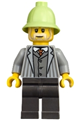 Male vampire castle visitor wearing a light bluish gray pinstriped jacket, pearl dark gray legs, and a yellowish green pith helmet - bdp235