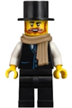 Male vampire castle visitor wearing a black vest with blue striped tie, black legs, black top hat, and dark tan scarf - bdp238