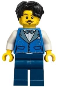 Adventure in Transylvania Vampire Castle Visitor - Male vampire castle visitor with black hair, wearing a blue vest with metallic light blue lapels and dark blue legs - bdp241