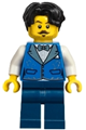 Male vampire castle visitor with black hair, wearing a blue vest with metallic light blue lapels and dark blue legs - bdp241