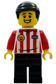Popcorn wagon vendor with black hair wearing a red and white striped shirt and black legs - bdp242