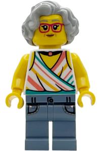 Popcorn Wagon Female Customer - Female popcorn wagon customer with white halter top, black choker necklace, sand blue legs with pockets, and light bluish gray hair - bdp244