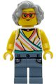 Female popcorn wagon customer with white halter top, black choker necklace, sand blue legs with pockets, and light bluish gray hair - bdp244