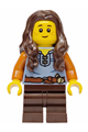 Female from Mushroom Village wearing a sand blue vest, dark brown medium legs, and dark brown long wavy hair - bdp245