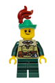 Male Mushroom Village figure wearing an olive green tunic, dark green medium legs, green hat, and dark red plume - bdp248
