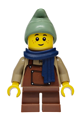 Gnome from Mushroom Village wearing reddish brown overalls and short legs, a dark blue scarf, and a sand green hat - bdp249