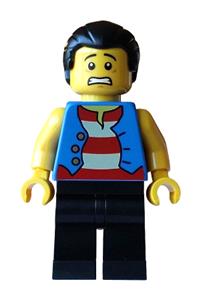 Thieves of Tortuga Pirate - Male pirate with black hair in a short ponytail, wearing a blue vest and black legs - bdp256