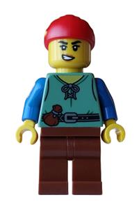 Thieves of Tortuga Pirate Female - Female pirate wearing a sand green vest, red bandana, and reddish brown legs - bdp257