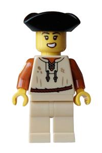 Thieves of Tortuga Pirate - Female pirate wearing a black tricorne hat, tan vest, and tan legs - bdp259
