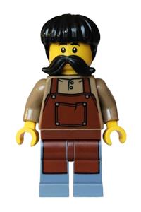 Thieves of Tortuga Pirate - Male pirate with black hair and moustache wearing a reddish brown apron - bdp260