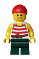 Boy pirate wearing a red bandana, white tank top with red stripes, and dark green medium legs - bdp261