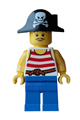 Pirate - Male, White Tank Top with Red Stripes, Blue Legs, Black Bicorne Hat with Skull and Crossbones - bdp263
