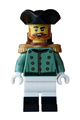 Male Imperial Soldier wearing a sand green formal jacket, white legs with black boots, a reddish brown backpack, and a black tricorne hat - bdp264