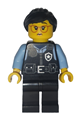 Female Art Factory Security with black safety vest featuring a silver star badge logo, black legs, black ponytail, and swept sideways fringe - bdp266