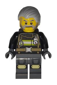 Art Factory Maintenance Worker - Male Art Factory Maintenance Worker wearing a black jacket with reflective stripes, dark bluish gray legs with knee pads, and light bluish gray combed hair - bdp269