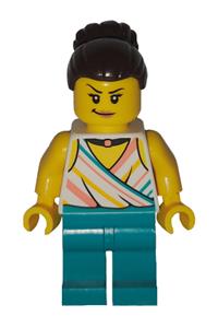 Art Factory Ballerina Teacher - Female ballerina teacher with dark brown hair in a large high bun, wearing a white halter top, black choker necklace, and dark turquoise legs - bdp270