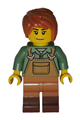 Female Art Factory painter with dark orange tousled hair, medium nougat overalls over a sand green shirt, and medium nougat legs with reddish brown boots - bdp272
