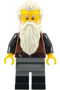 Male Wolfpack Minifigure - Male wolfpack with white beard and hair, wearing dark bluish gray legs with black boots - bdp276