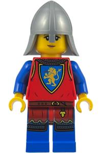 Female Lion Knight Minifigure - Female Lion Knight with a flat silver neck protector and a scared face - bdp278
