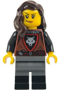 Female Wolfpack Minifigure - Female Wolfpack with dark brown hair, dark bluish gray legs, and black boots - bdp279