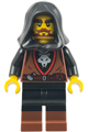Male Wolfpack minifig with black legs featuring reddish brown boots and wearing a black hood - bdp280