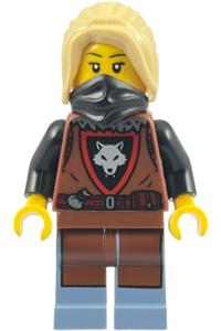 Female Wolfpack Minifigure - Female Wolfpack with tan hair and a black bandana - bdp282