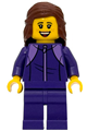 Female Sequoia Tree Trail hiker with reddish brown mid-length hair, wearing a dark purple tracksuit - bdp292