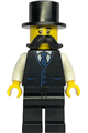 Male Gold Mine Wagon Driver with a black vest, blue striped tie, black legs, black top hat, and large moustache - bdp294