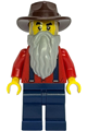 Male gold mine prospector with a dark brown fedora, light bluish gray beard, red shirt with tan tie, and dark blue legs - bdp298
