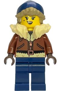 Female Gold Mine Explorer - Female Gold Mine Explorer with a reddish brown coat, tan fur collar, dark blue legs, and a dark blue beanie - bdp299