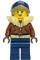 Female Gold Mine Explorer with a reddish brown coat, tan fur collar, dark blue legs, and a dark blue beanie - bdp299