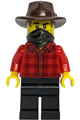 Male Gold Mine Bandit wearing a red plaid flannel shirt, black legs, a dark brown fedora, and a black bandana - bdp301