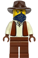 Male gold mine miner wearing a white shirt with reddish brown vest, reddish brown legs, dark brown fedora, and dark blue bandana - bdp306