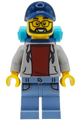 Male camper wearing a light bluish gray hoodie with a dark red shirt, sand blue legs with pockets, dark blue cap, and backpack - bdp309