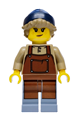 Female Privateer Frigate Fortuna Carpenter with dark tan hair wearing a dark blue beanie, reddish brown apron and sand blue legs - bdp315