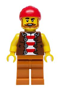 Privateer Frigate Fortuna Sailor - Male Privateer Frigate Fortuna Sailor wearing a reddish brown vest over a red and white striped shirt, dark orange legs and a red bandana - bdp316