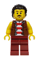 Male Privateer Frigate Fortuna sailor with black hair wearing a reddish brown vest over a red and white striped shirt and dark red legs - bdp317