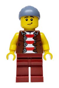 Privateer Frigate Fortuna Sailor - Privateer Frigate Fortuna Sailor - Male, Reddish Brown Vest over Red and White Striped Shirt, Dark Red Legs, Sand Blue Bandana - bdp318