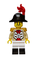 Male captain of the Privateer Frigate Fortuna wearing a tan coat with pearl gold epaulettes, a black bicorne hat with red plume, white legs with black boots - bdp322
