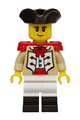 Male Privateer Frigate Fortuna Marine with a tan coat, red epaulettes, black tricorne, white legs with black boots and a lopsided grin - bdp324