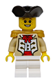 Male privateer midshipman with a tan coat, pearl gold epaulettes, a black tricorne hat and white medium legs - bdp327
