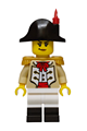 Female lieutenant of the Privateer Frigate Fortuna wearing a tan coat, pearl gold epaulettes, black bicorne hat with red plume, white legs with black boots - bdp329