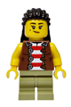 Female Privateer Frigate Fortuna Sailor with black hair, a reddish brown vest over a red and white striped shirt and olive green medium legs - bdp330