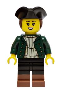 Privateer Frigate Fortuna Boatswain - Female privateer boatswain with reddish brown hair wearing a black tricorne, dark green jacket and black legs with reddish brown boots - bdp331