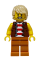 Male Privateer Frigate Fortuna sailor with tan hair wearing a reddish brown vest over a red and white striped shirt and dark orange legs - bdp333
