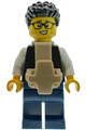 Male Sushi Restaurant Customer with black vest and blue striped tie, dark blue legs, black hair, glasses and dark tan baby carrier (Koichi) - bdp335