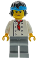 Female Sushi Restaurant Chef with white torso with 8 buttons, dark bluish gray legs, black ponytail and dark azure bandana headband (Naomi) - bdp336